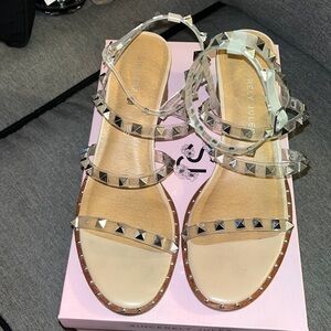 Sincerely Jules Clear Studded Heels w/Ankle Strap size 8.5 excellent condition.